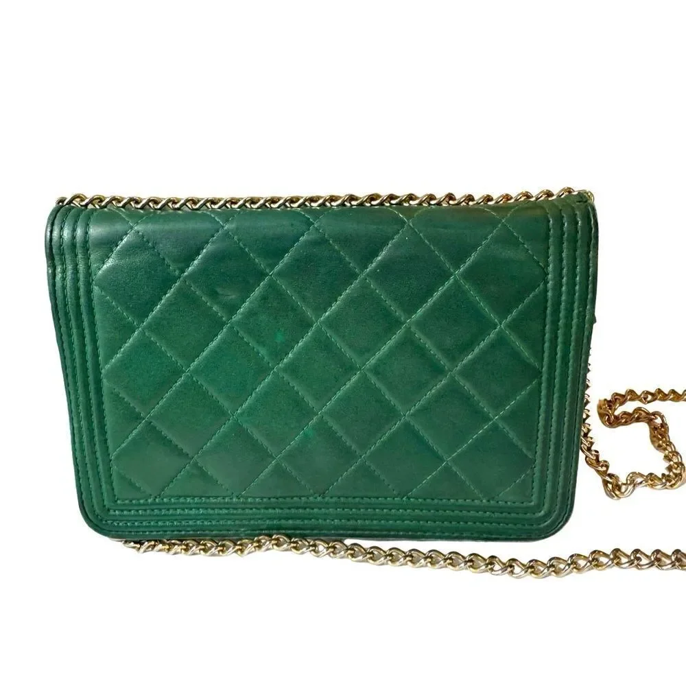 Chanel green boy gold logo mini bag with gold strap